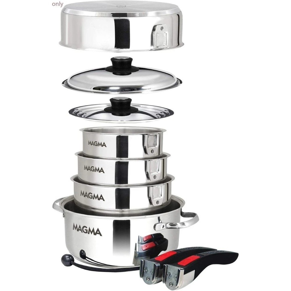 Magma USA 10 Piece Gourmet Nesting Stainless Steel Cookware Set Ceramica Holder